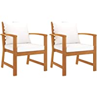 vidaXL 2X Madera Maciza de Acacia Sillas de Jardín con Cojín Sillón Exterior Terraza Balcón Asiento Butaca Muebles…